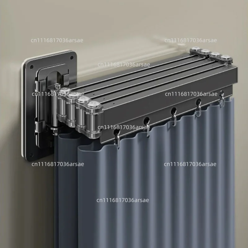 Folding Rod Shower Curtain Set Invisible Shower Partition Bathroom Waterproof Polyester Retractable Dry-wet Separation