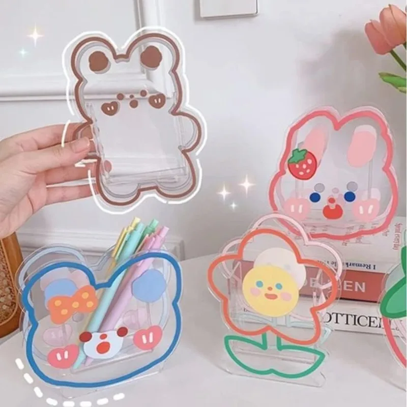 

Kawaii Pencil Holder Transparent Acrylic Decorative Pen Holder Cute Desktop Storage Supplies Pen Box School Office Stationery