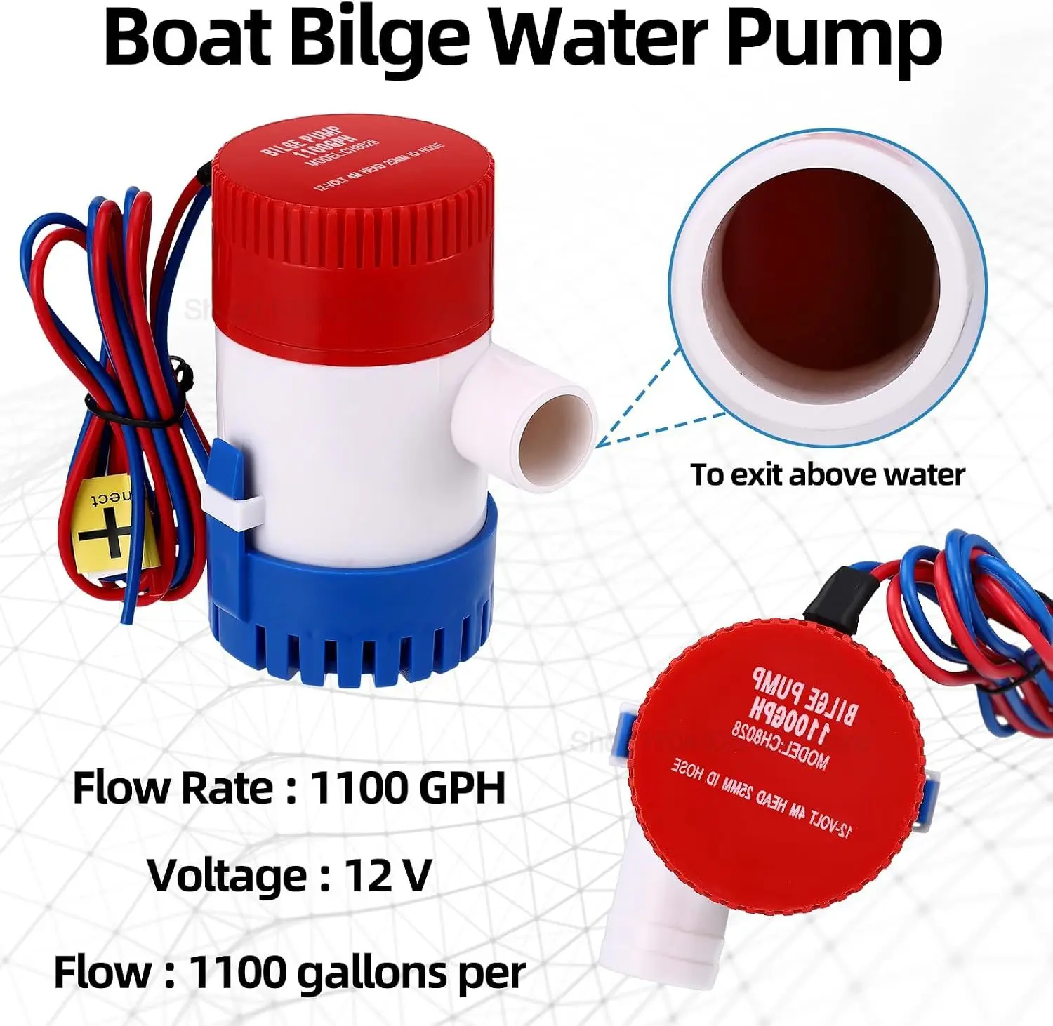 Boat Bilge Pump 12V 1100GPH Submersible Electric Boat Bilge Automatic Water Pump for Ponds Pools Spas Caravan Rv Submersible