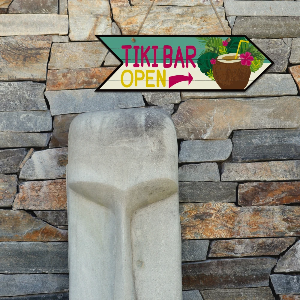 Putuo Decor 1pc Tiki Bar Arrow Wood Plate, Irregular Wooden Plaque Sign Hanging for Hawaiian Party Bar Pub Wall Decoration