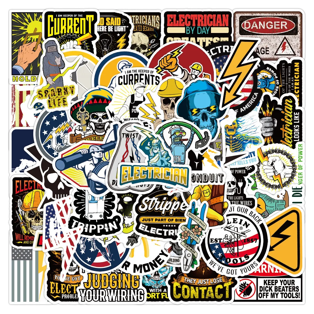 50PCS New Electrician Series Graffiti Waterproof Stickers Creative Trendy Refrigerator Car Travel Box Guitar Decoration Stickers