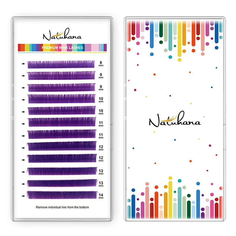 NATUHANA Ciglia colorate individuali Estensione ciglia finte naturali in visone Viola Blu Marrone Verde Rosso Bianco Ciglia di colore rosa