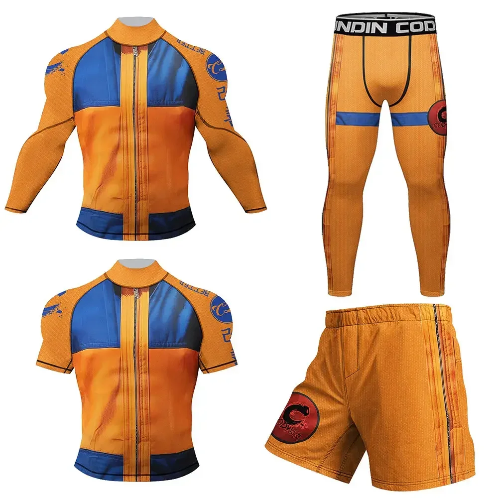 

Mens Compression Jerseys 4PCS T-shirt +Pants Set Running Sportswear Training Tracksuit Fitness Wear MMA Bjj Sport Gym Clothing