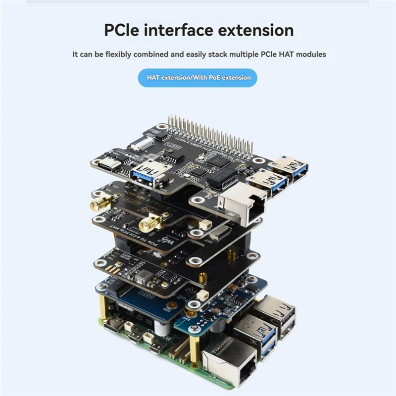 A97I-Expansion Board Pcie FFC For Raspberry Pi 5 Pcie To 4-CH Pcie HAT Modules Stacking Support