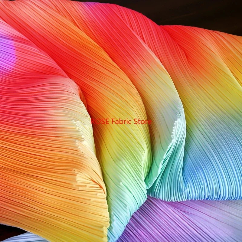 1 yard Rainbow Gradient Pleated Texture Designer Fabric Handmade Decorative Painting Background Creative Cloth