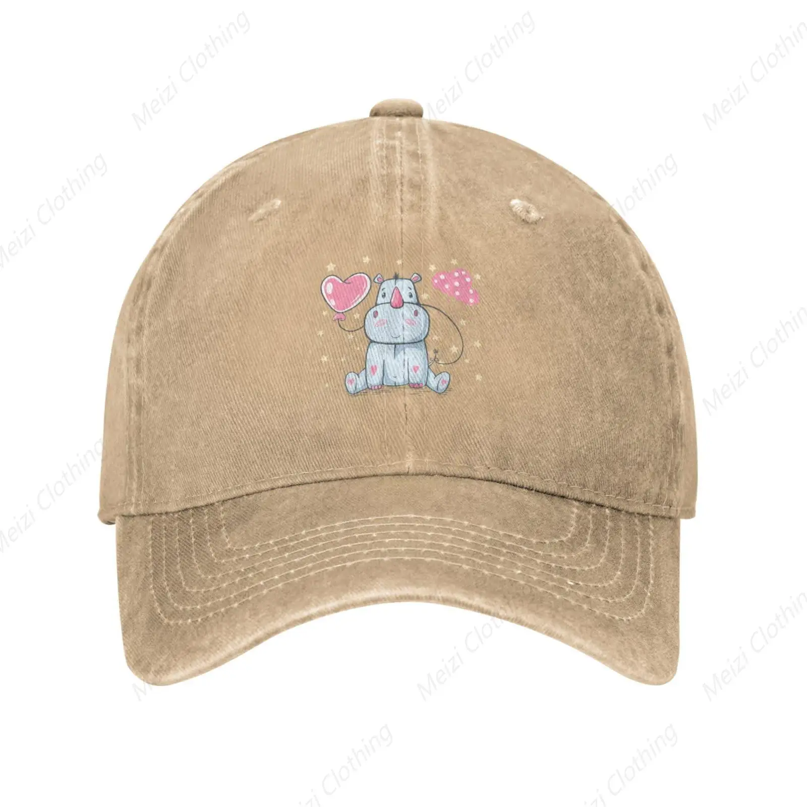 

Fun And Cute Rhinoceros Print Baseball Cap For Men And Women Retro And Worn-Out Denim Truck Cap Golf Dad Cap