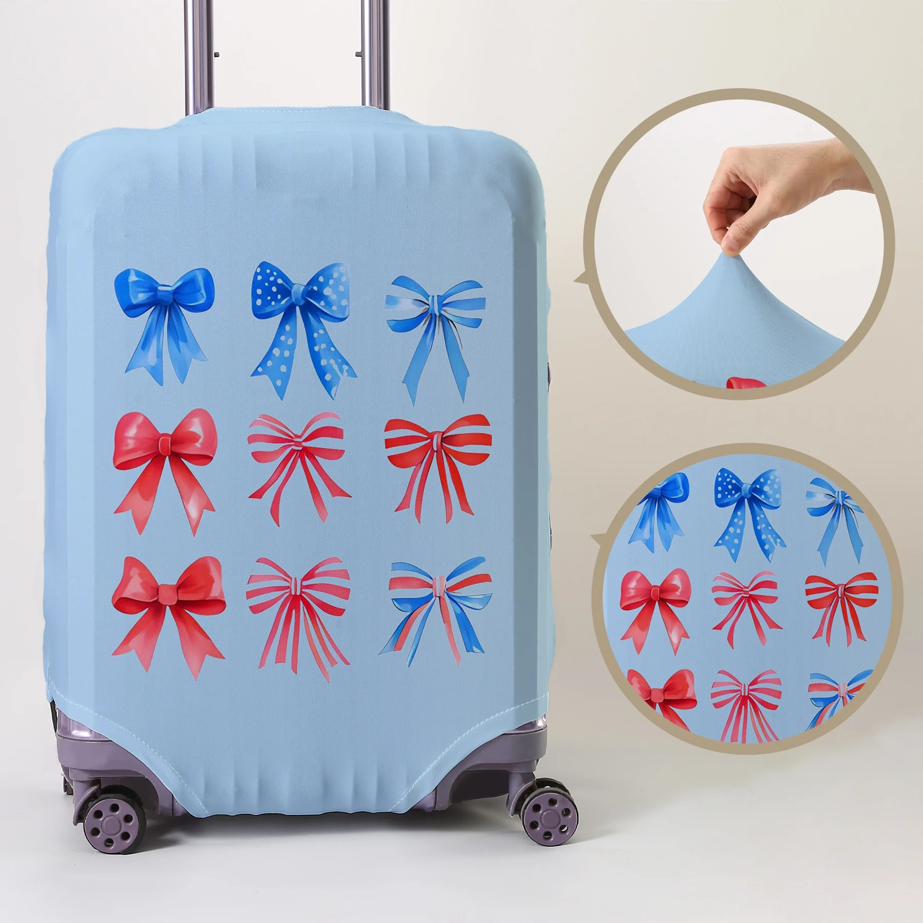 

Red and blue bow nine grid pattern luggage protection cover, suitable for 18-32 inch luggage covers, luggage handle gloves, trav