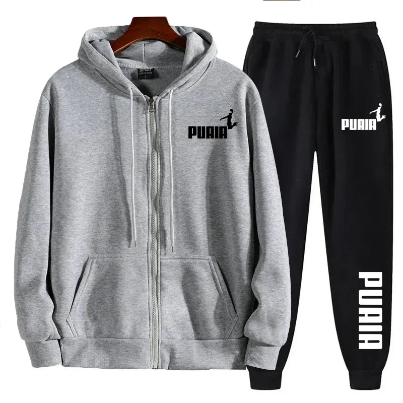 2025 new men's sportswear trend printed hooded sweatshirt pants 2piece set casual zipper jacket set daily clothing autumn winter
