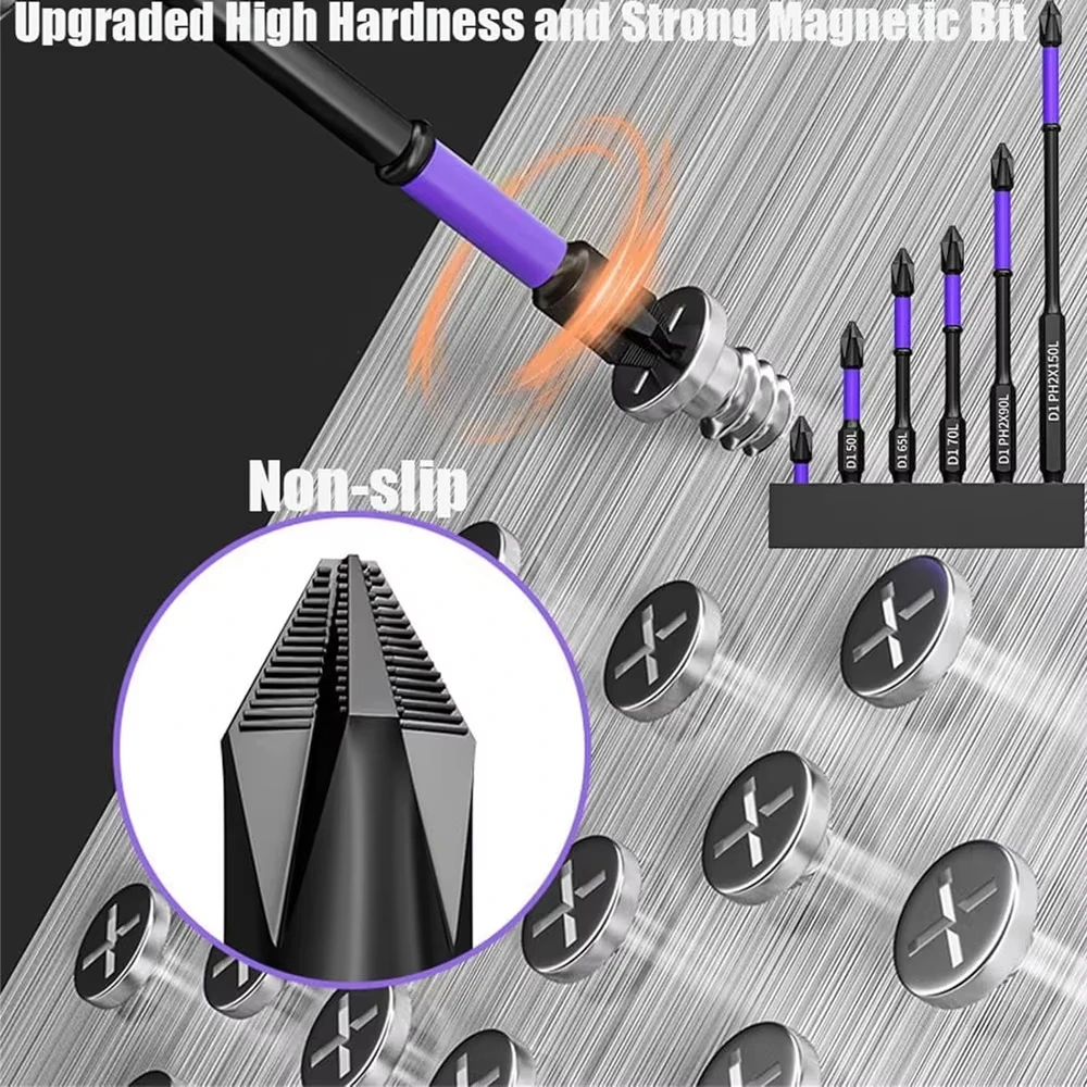 6 Pcs Magnetic Screwdriver Bits Non-slip Shockproof Phillips Impact Bits Hex Shank Alloy Steel Bits Suitable for Power Tools