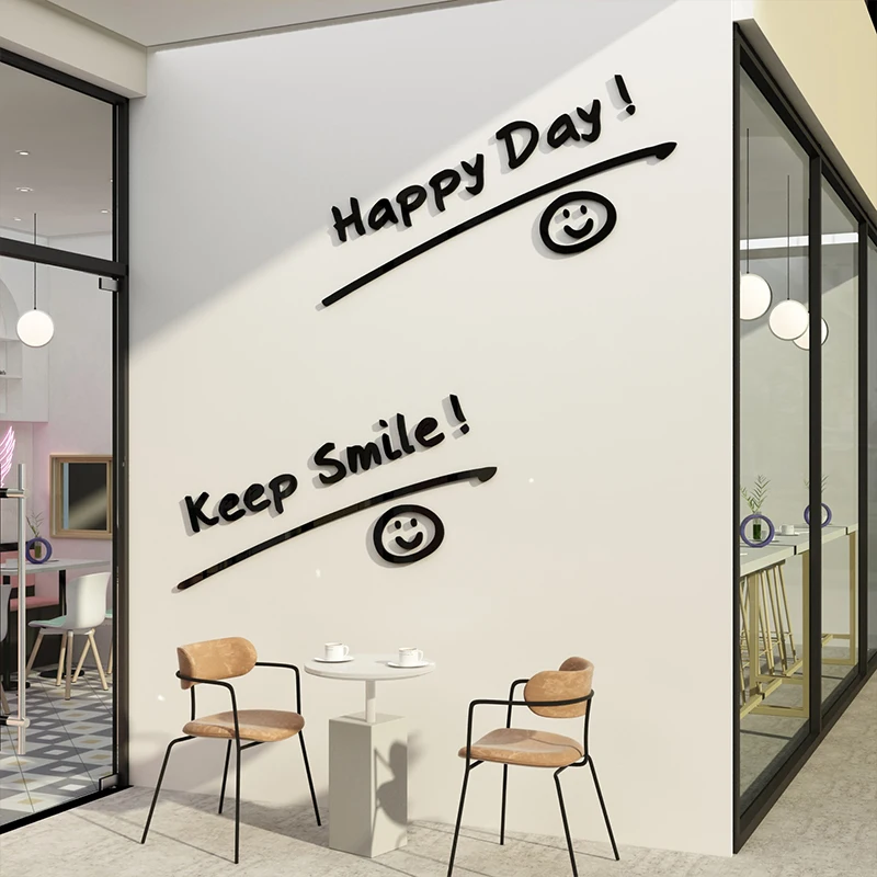 Creative Letter Good luck Wall Stickers for Living room 3D Smiley face Door sticker Shop window wall stickers Home decoration