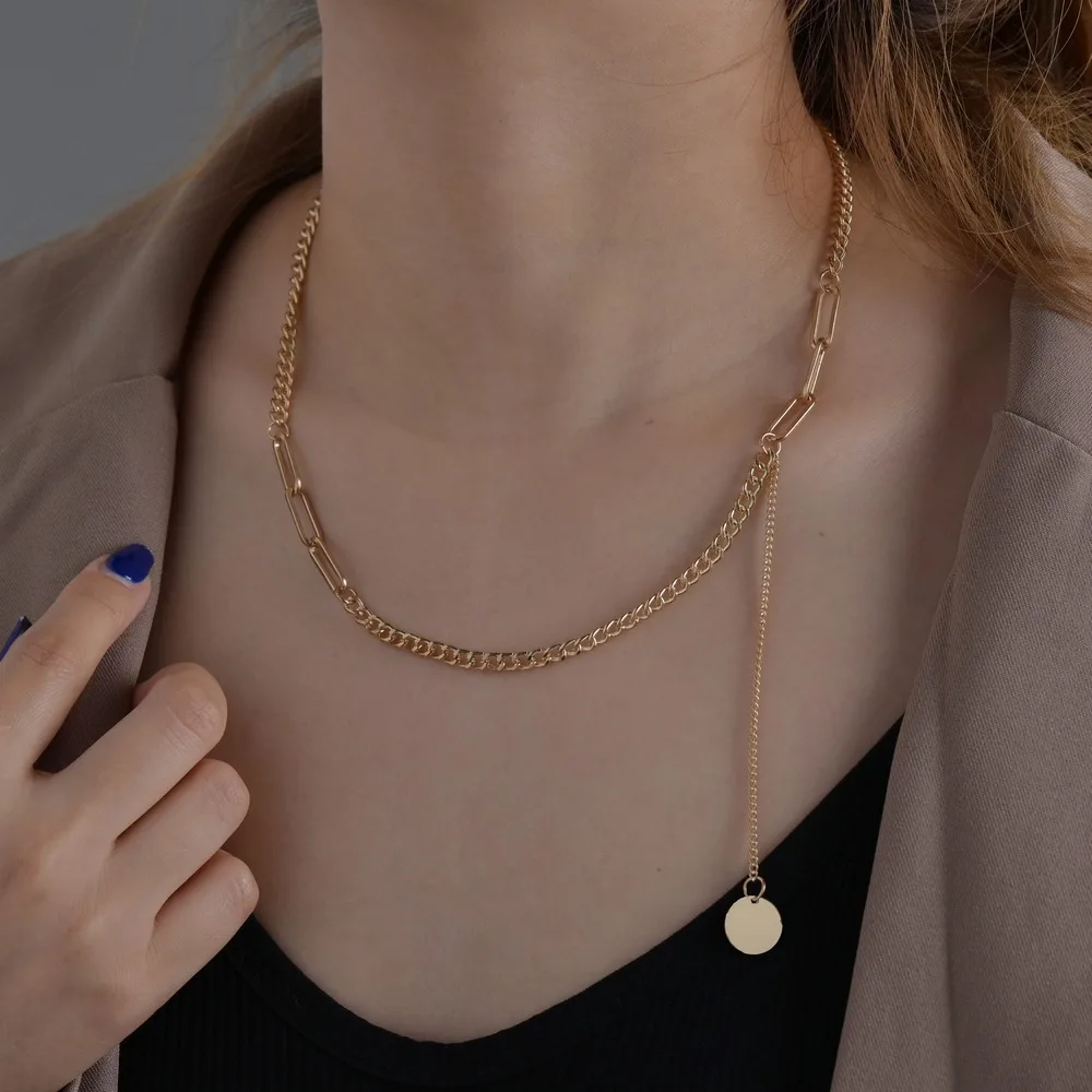 

Vintage fashion commuter long women's necklace geometric disc metal pendant temperament necklace jewelry wholesale