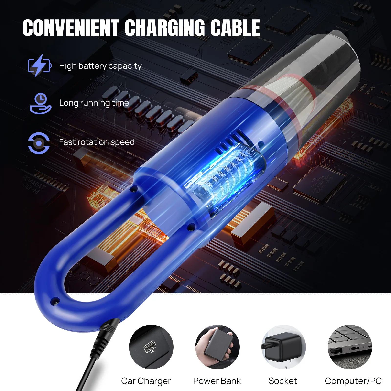 Cordless Vacuum Cleaner Hand-push lightweight Portable Car-mounted Handheld Vacuum Cleaner With High Suction Power