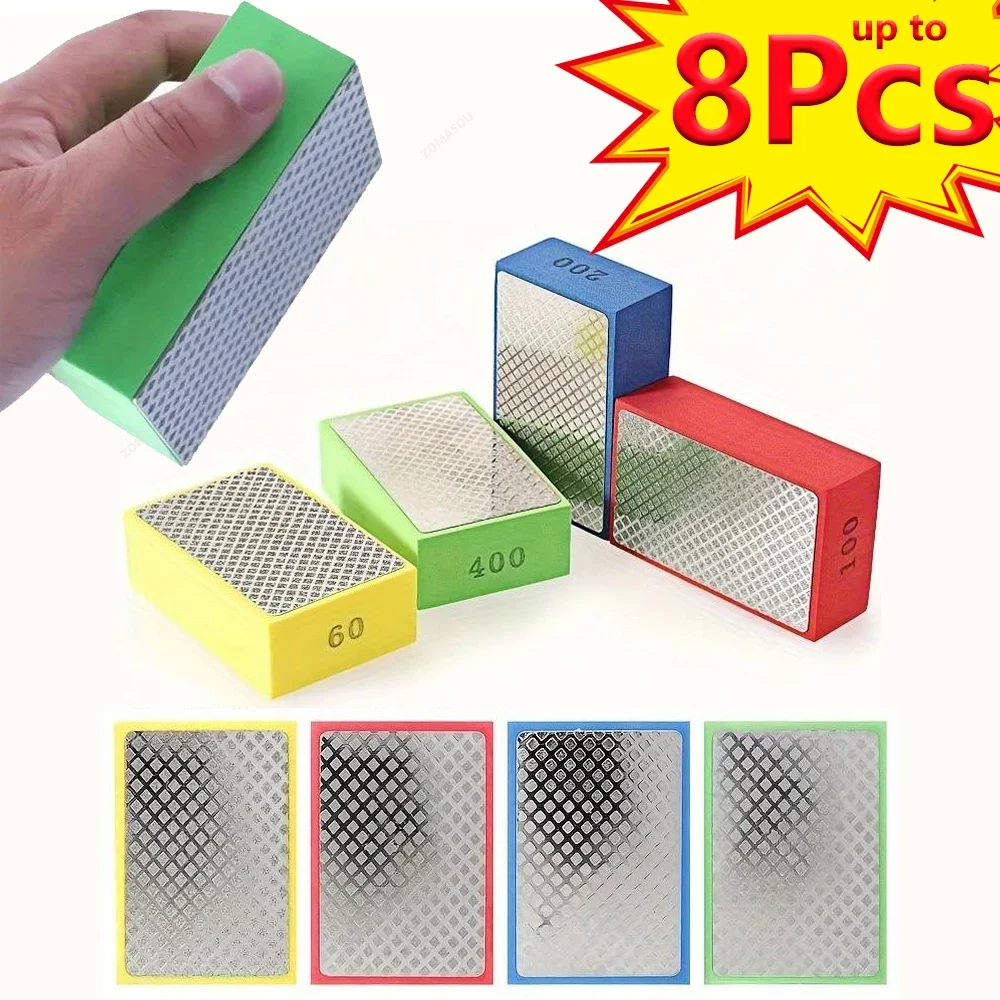 

1-8Pcs New Diamond Hand Polishing Pads Tile Glass Abrasive Grinding Block Pad Stone Marble Ceramic Sanding Disc Polisher Tools