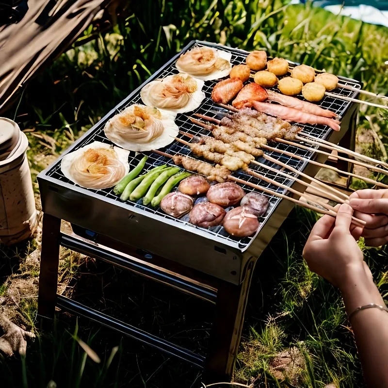 Portable Foldable BBQ Grill Iron Structure Compact Design for Camping Picnic Outdoor Cooking No Charging Needed