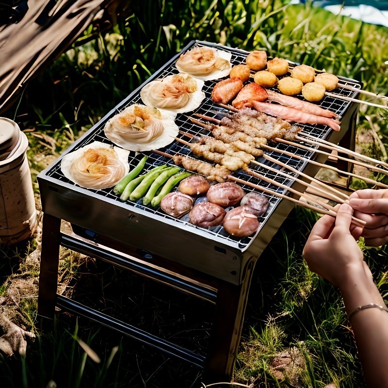  Portable Foldable BBQ Grill Iron Structure Compact Design for Camping Picnic Outdoor Cooking No Charging Needed 