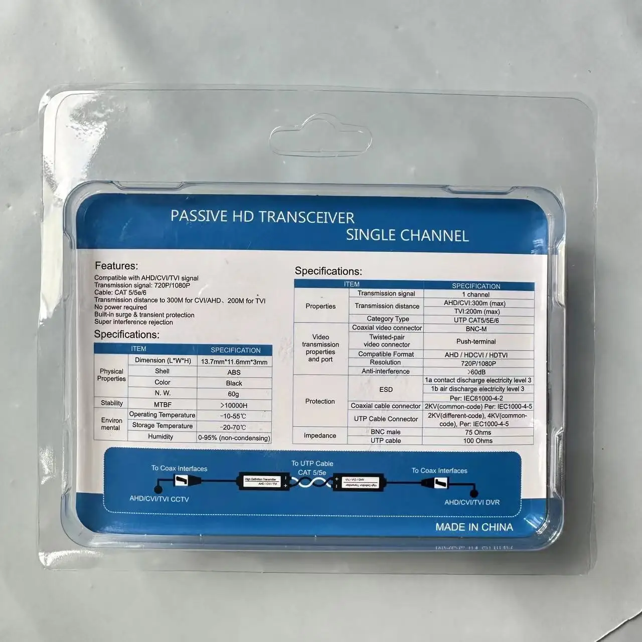 HD CVI/TVI/AHD BNC Video Balun Transceiver For 5MP cctv security camera BNC Cat5 CCTV UTP Passive Video Balun