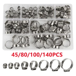 45/80/100/140pcs Hose Clamps Single Ear Stepless 304 Stainless Steel Hose Clamps Cinch Clamp Rings for Sealing Kinds of Hose