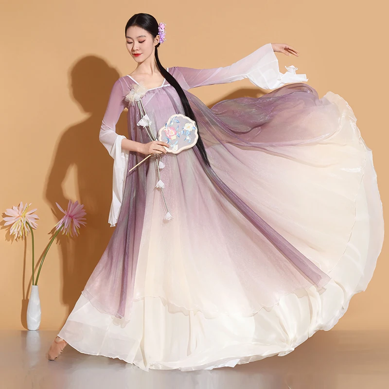 Classical Dancing Dress Female Modern Hanfu Clothes Ancient Chinese CostumeYangko Wear Elegant Practice Performance Dresses