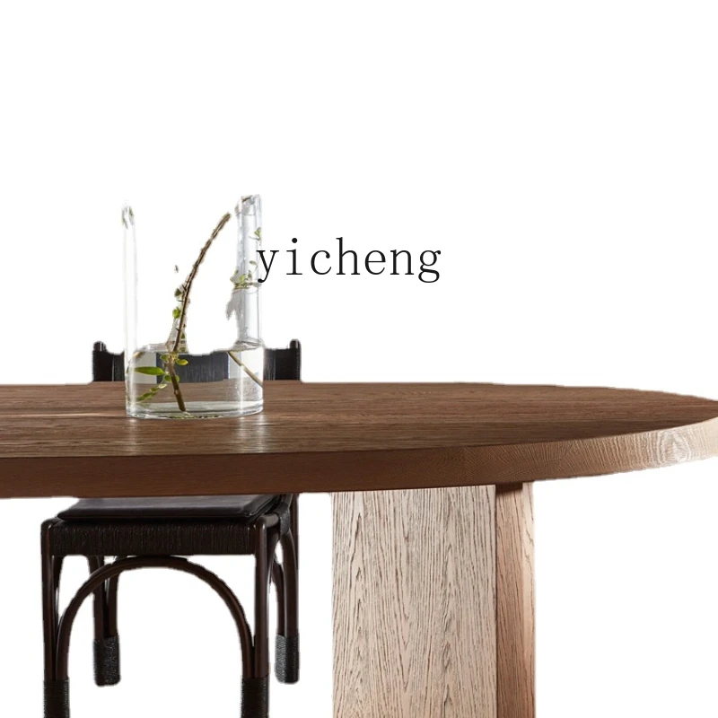 

XL Oak Solid Wood Dining Tables and Chairs Set Household Small Apartment Oval Table