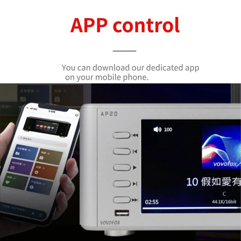 Pemutar Musik HiFi VOVOFOX AP20 FPGA Decoding Pemutar Audio Digital Pemutar Jaringan Audio Hi-Fi HDD/NAS Penguat Suara Koaksial