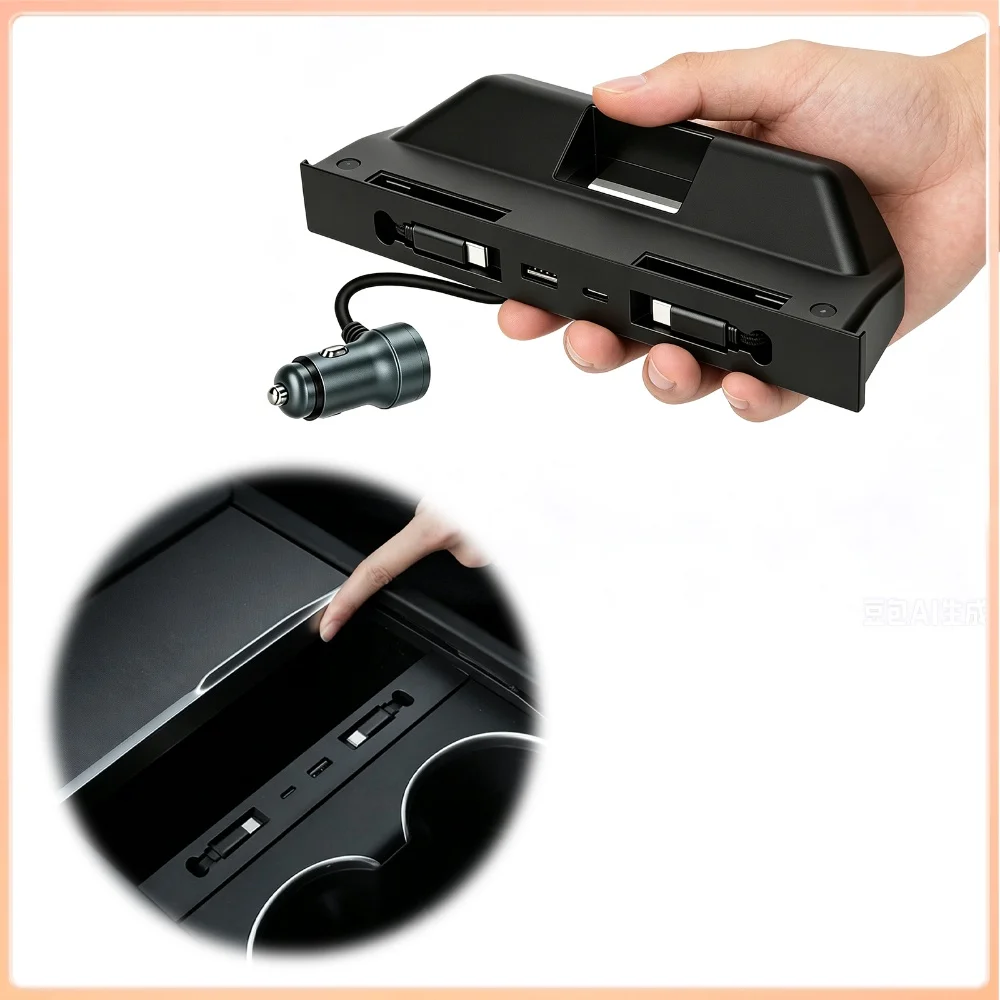 Charger Expansion Dock for Tesla ModelY/YL/3 USB Intelligent Docking Station Muti-Ports Charging Hub for Center Console