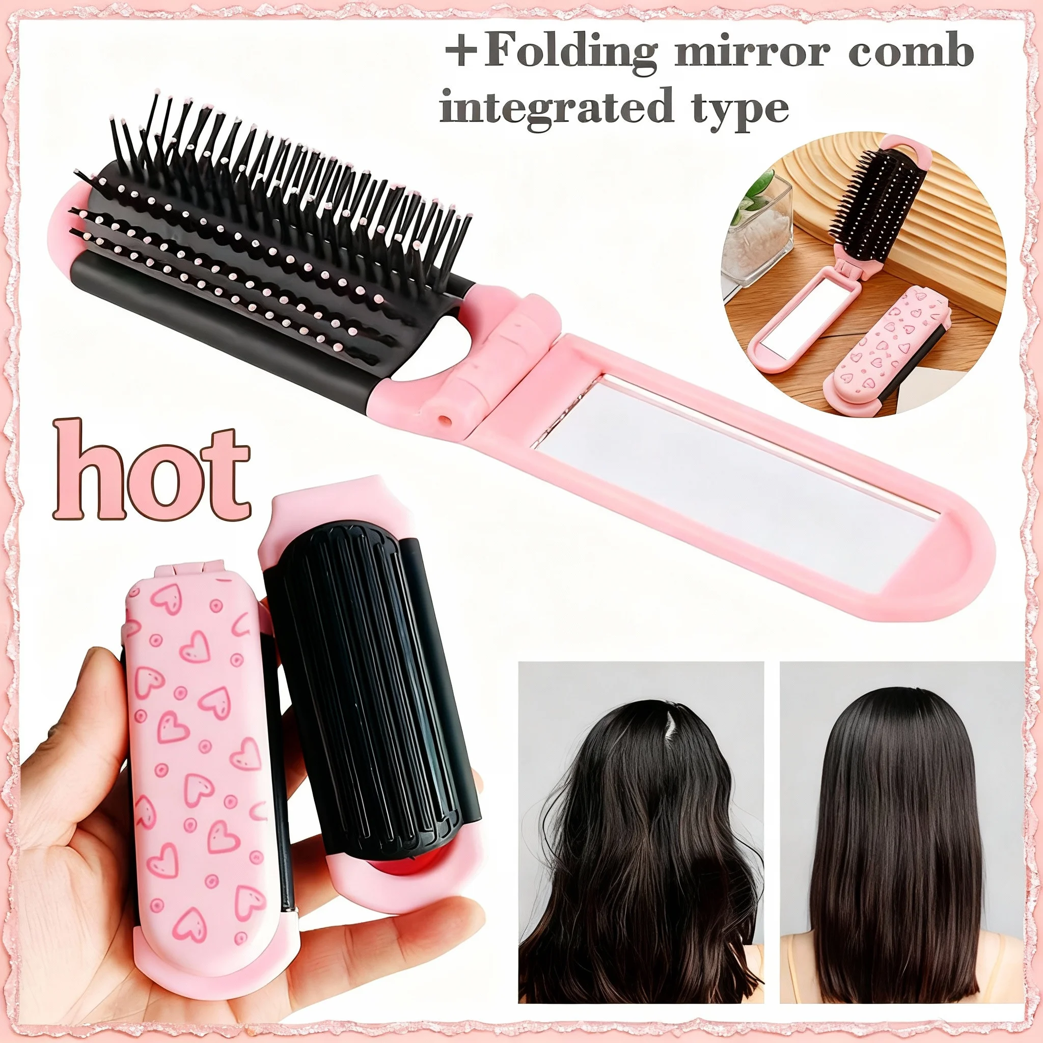 

Plastic Folding Comb Portable Makeup Mirror Comb Foldable Massag Girl Bangs Fashionable Convenient Carry On Bag Comb