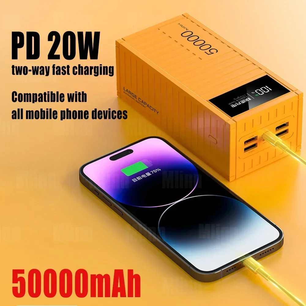 

50000mAh Power Bank 66W Container Super Fast Charging Portable Powerbank for Huawei iPhone14 Xiaomi External Battery Charger NEW