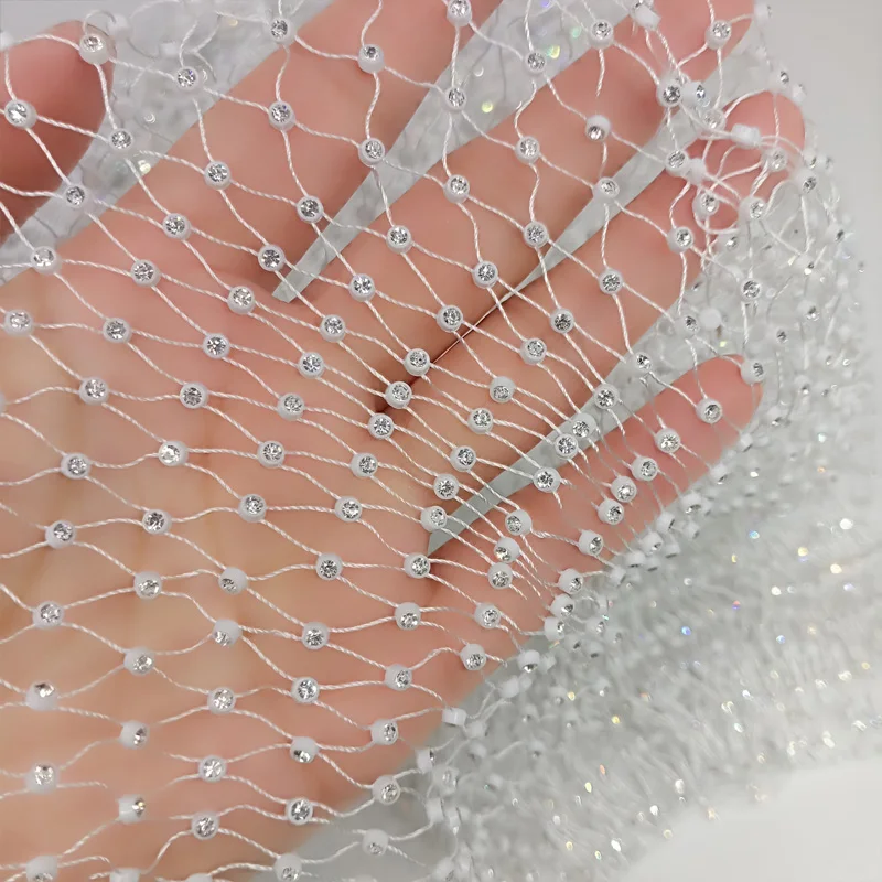 65X55cm White Fishing Net Line Stone Crystal Rhinestone Connection Fabric 2023 Ins Hot Designer for DIY Dress Mask Decor