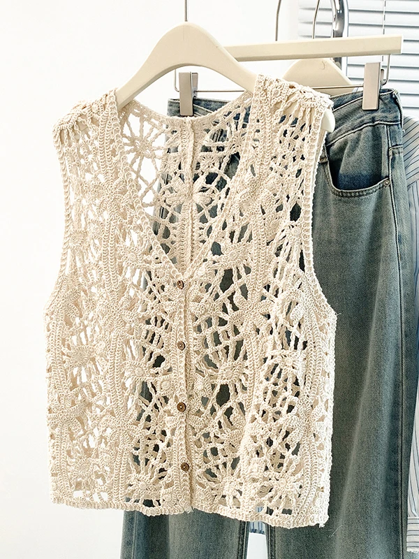 

Модный свободный жилет-топ для женщин, весна-лето, новинка, с ажурным дизайном, многослойный кардиган, удобный для повседневной носки