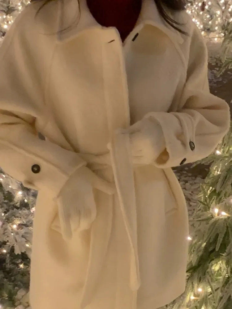 

Корейский Sle Ele Ladylike жилет из искусственного меха с поясом, женское осенне-зимнее длинное шерстяное пальто Aosphere средней длины