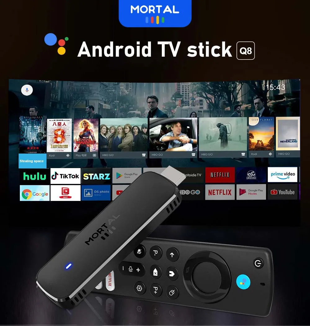 جهاز Mortal Q8 Mini TV Stick يعمل بنظام Android 14.0 Allwinner H313 ويدعم فك تشفير 4K ومشغل بث YouTube من Google BT5.0 مقابل Fire TV Stick