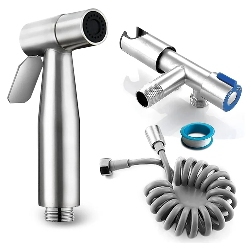 ABSE-1Set Bidet Sprayer For Toilet For Toilet Cloth Diaper Sprayer Set Cleaning Silver