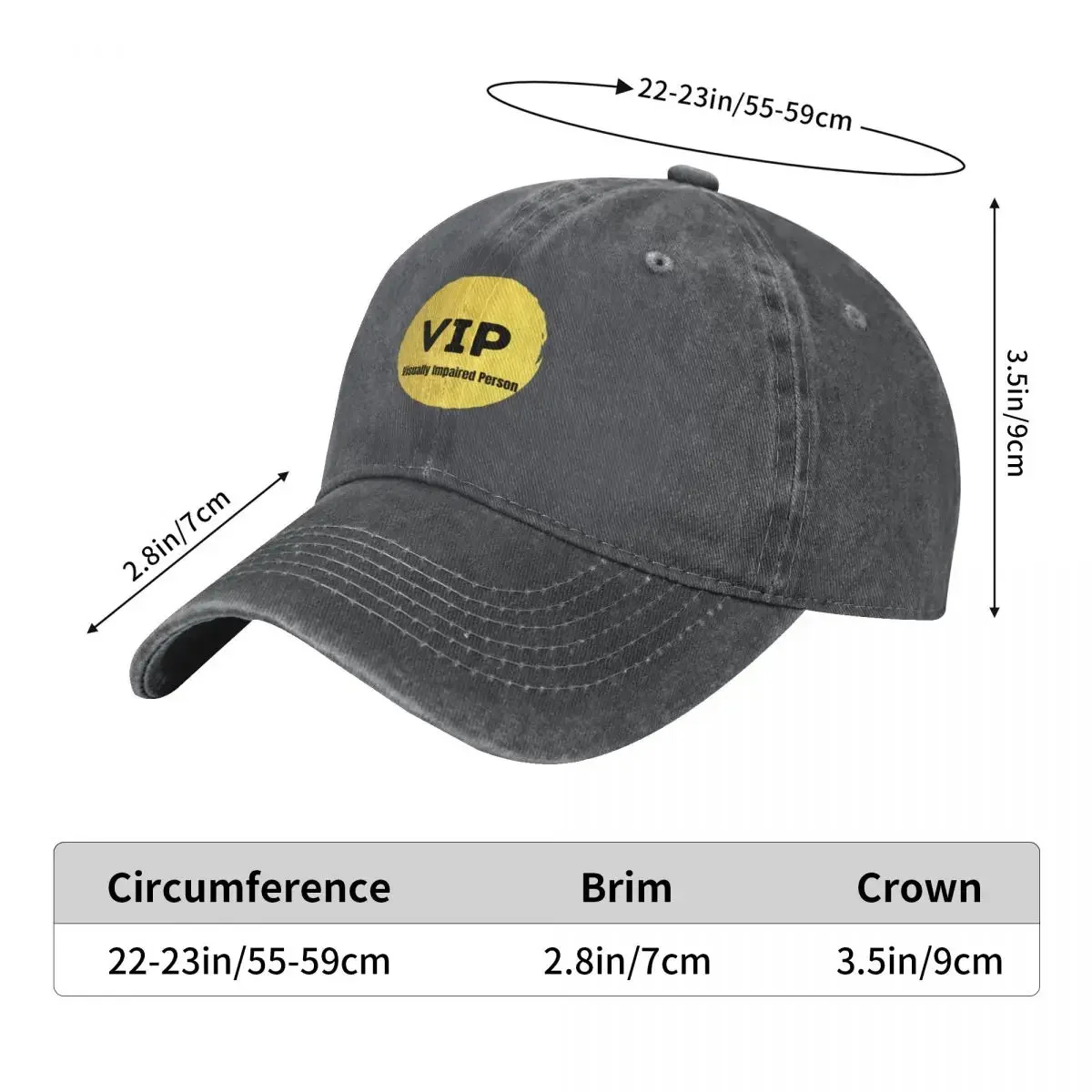 VIP Visually Impaired Person Baseball Cap beach hat black Ladies Men's