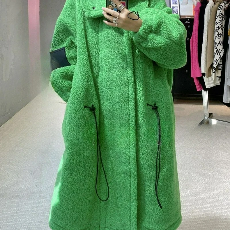 الراقية معطف جلد الخراف بلون للنساء 2026 شتاء جديد سترة مبطنة بالقطن سميكة كبيرة الحجم معاطف الفرو مبطنة بالقطن #5