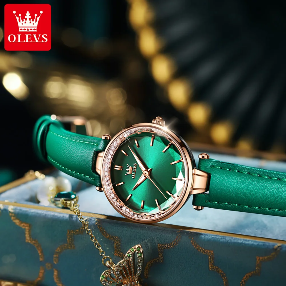 OLEVS นาฬิกาแบรนด์แฟชั่นเพชร-encrusted แหวนด้านนอกสุภาพสตรีนาฬิกาควอตซ์นาฬิกากันน้ํา 6645