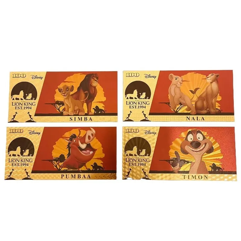 4 Pcs 클래식 애니메이션 라이온 킹 기념 지폐 심바 골드 지폐 플라스틱 금박 지폐 컬렉션 장식 선물