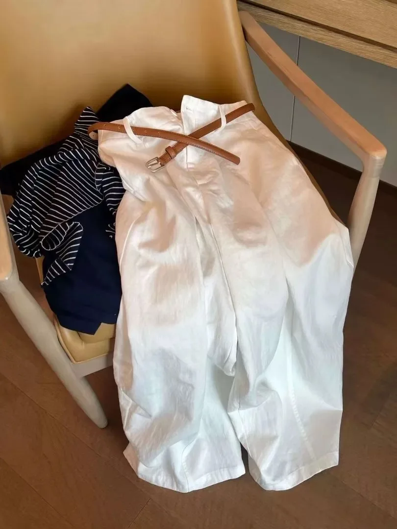 

High Waist Textured Wide Leg Pants Women's Casual Loose Fit Summer New Style Korean Style plus Size Straight Leg Pants