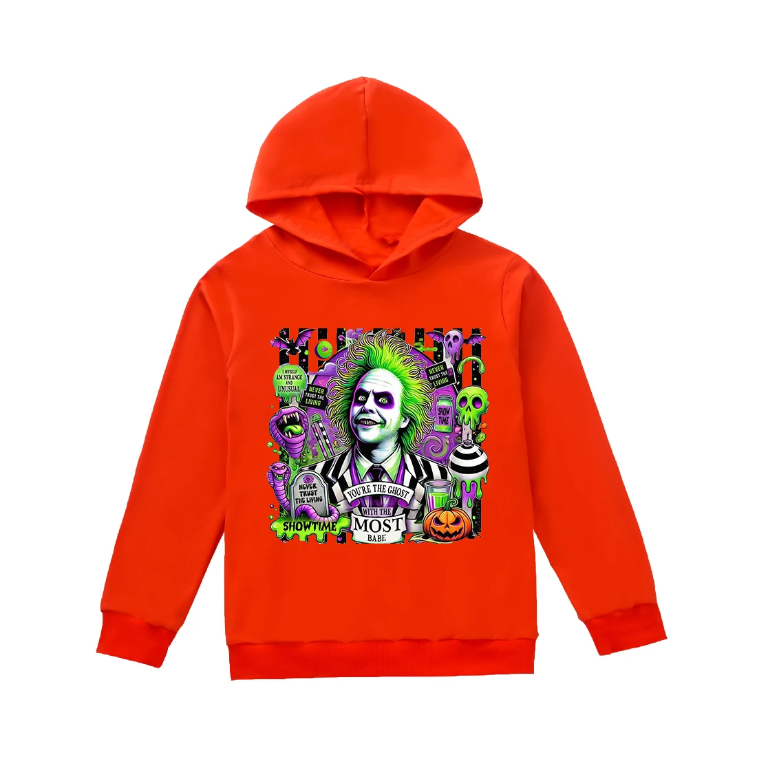 Boys BeetleJuice Fun Cartoon Hoodie Classic Pattern Hoody Kids Sweatwear Horror Movie Pattern Hooded Girls Hoodie