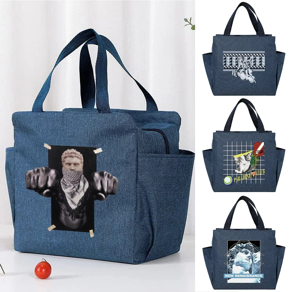 Navy Portable Lunch Bag with Reinforced Handles, Food Storage Tote for Work, School and Short Trips