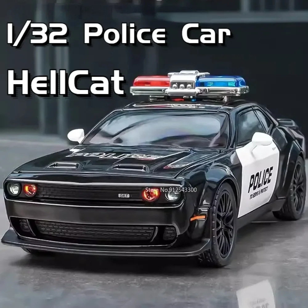 Scale 1:32 Dodge Hellcat Police Car Model Toy Alloy Diecast Simulation Pull Back Sound Light Vehicle Models for Boys Collection