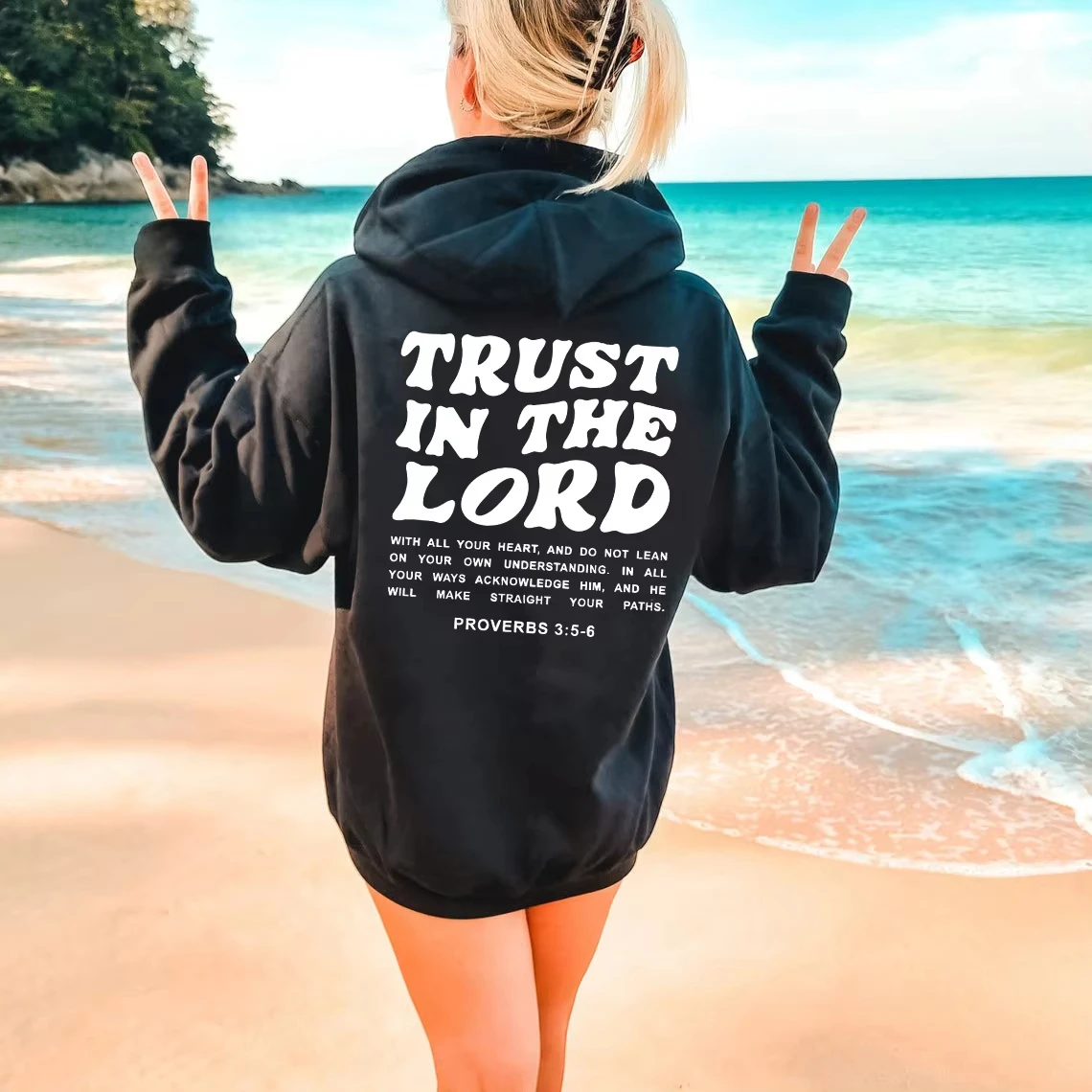 

TRUST IN THE LORD Women Autumn and Winter New Oversized Textured Hooded Pocket Sweatshirt Y2K Sweatshirt