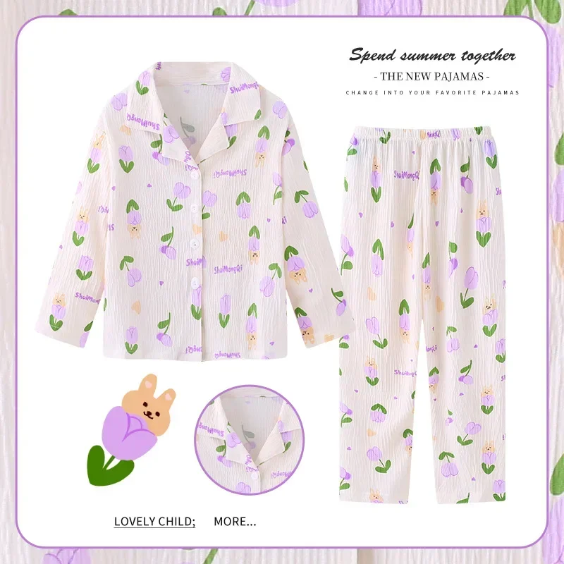 Miniso Children Pajamas Sets Kawaii Anime Flannel Winter Kids Sleepwear Cute Anime Autumn Pijamas Homewear Girl Warm Loungewear