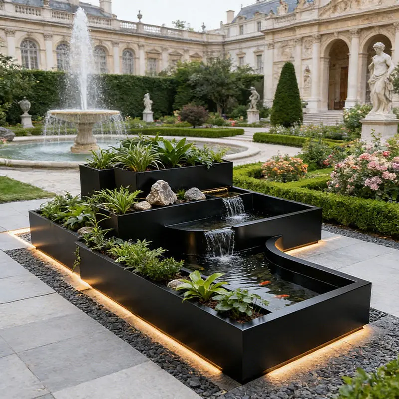 BJ-2 Balcony Stainless Steel Fish Pool Flower Box Metal Water Flow Ornament Outdoor Terrace Courtyard Water View Waterfall