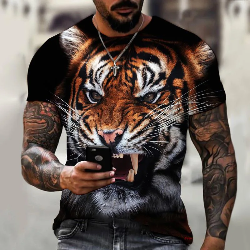 Camiseta de manga corta para hombre, camisa con estampado digital 3D de tigre león, 1 Patrón, para deportes al aire libre, novedad de 2024