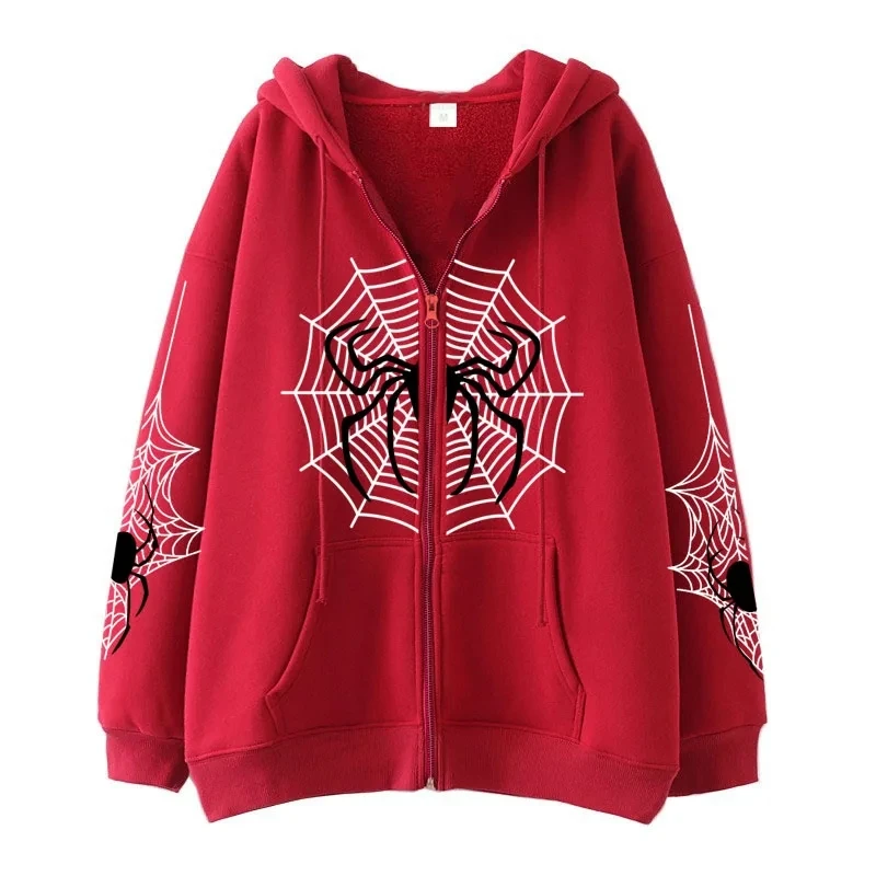 Druk 3D Spider Web Y2K zamek wysokiej jakości gotyckie Ins damskie bluzy i bluza luźne, ponadgabarytowe Harajuku HighStreet Streetwear