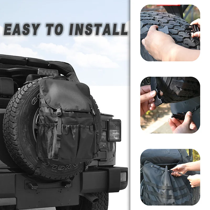 Heavy Duty Spare Tire Storage Bag Leather Cloth Trash Backpack For Jeep Wrangler JK TJ YJ 2007-2017 Exterior Accessories