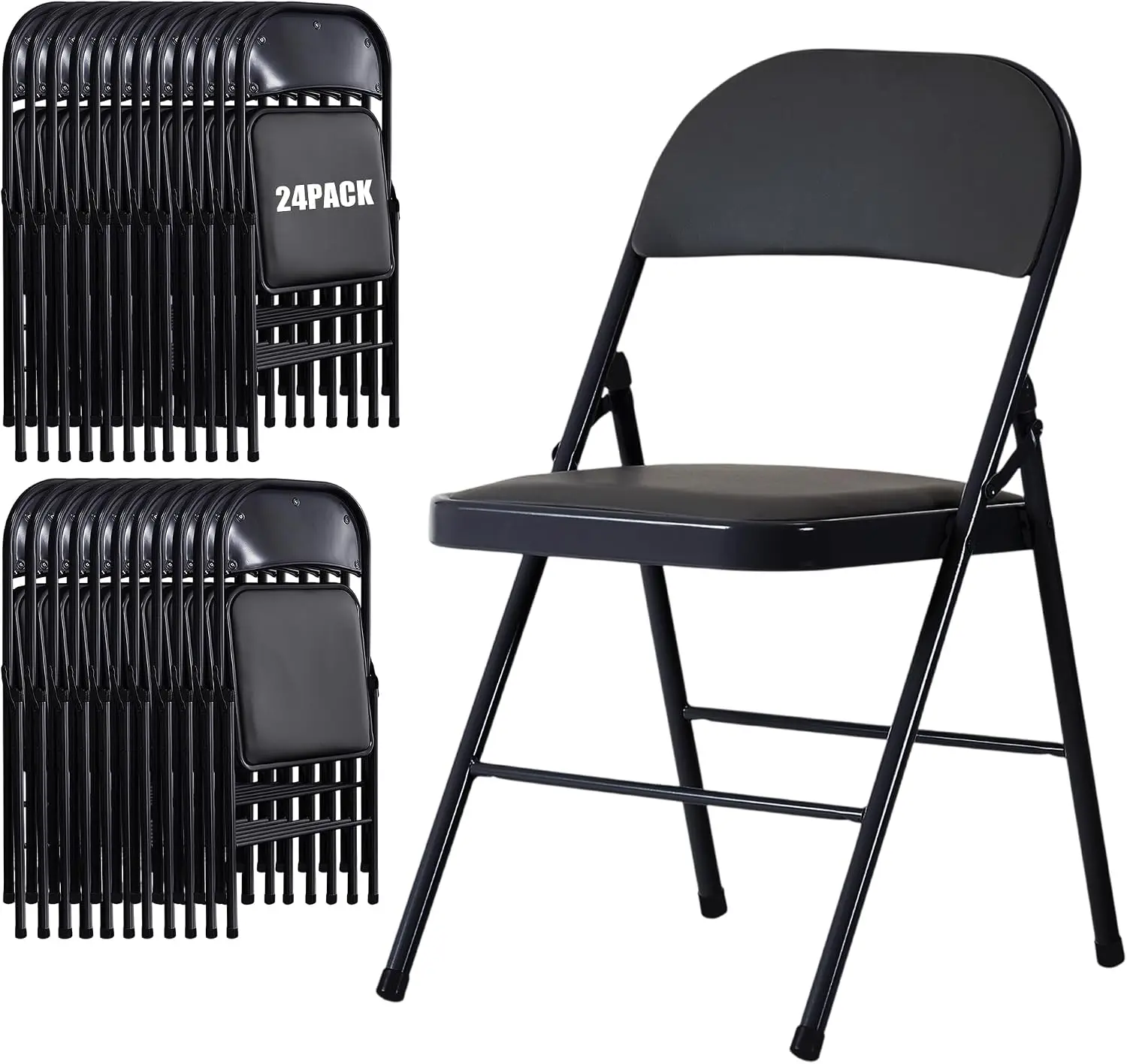 24 Pack Folding Chairs with Cushion, Comfortable Padded Foldable Dinning Chairs, Heavy Duty Metal Chair Portable for Indoor Outd