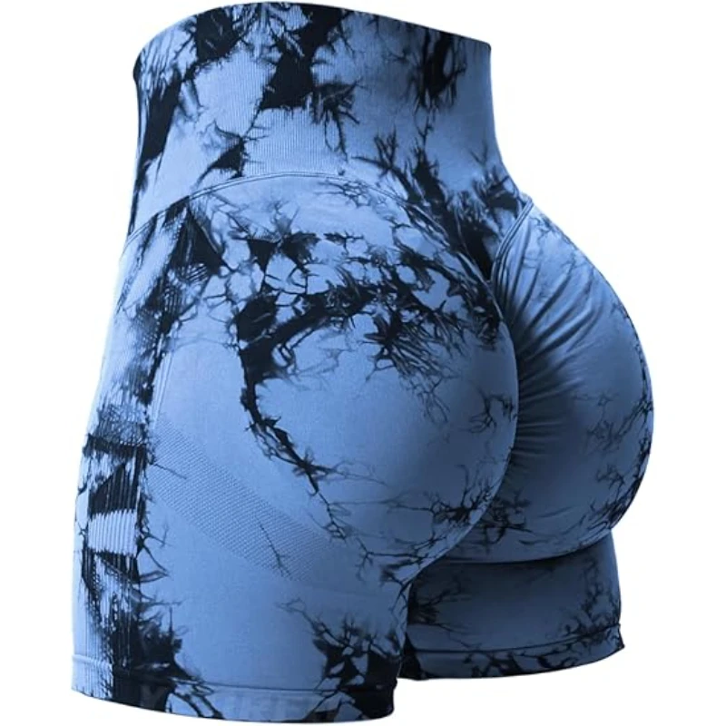 Women’s Yoga Shorts High Stretch Scrunch Butt Lift Leggings High Waist Seamless Tummy Control Tie Dye Quick Dry Fitness Shorts