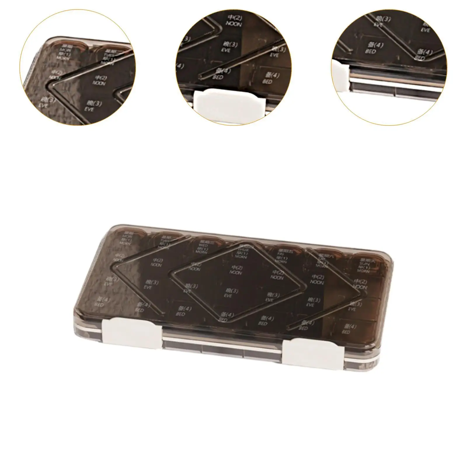

3 Times a Day Weekly Pill Box Portable Storage Container Seven Compartment Organizer for Supplement Travel Daily Planning