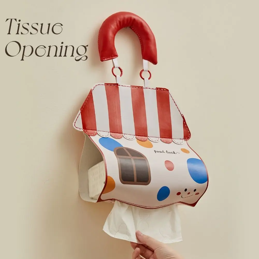 

Stylish PU Hanging Tissue Bag Waterproof Top Handle Tissue Storage Holder Cute Cartoon Wall Hanging Napkin Dispenser Kitchen